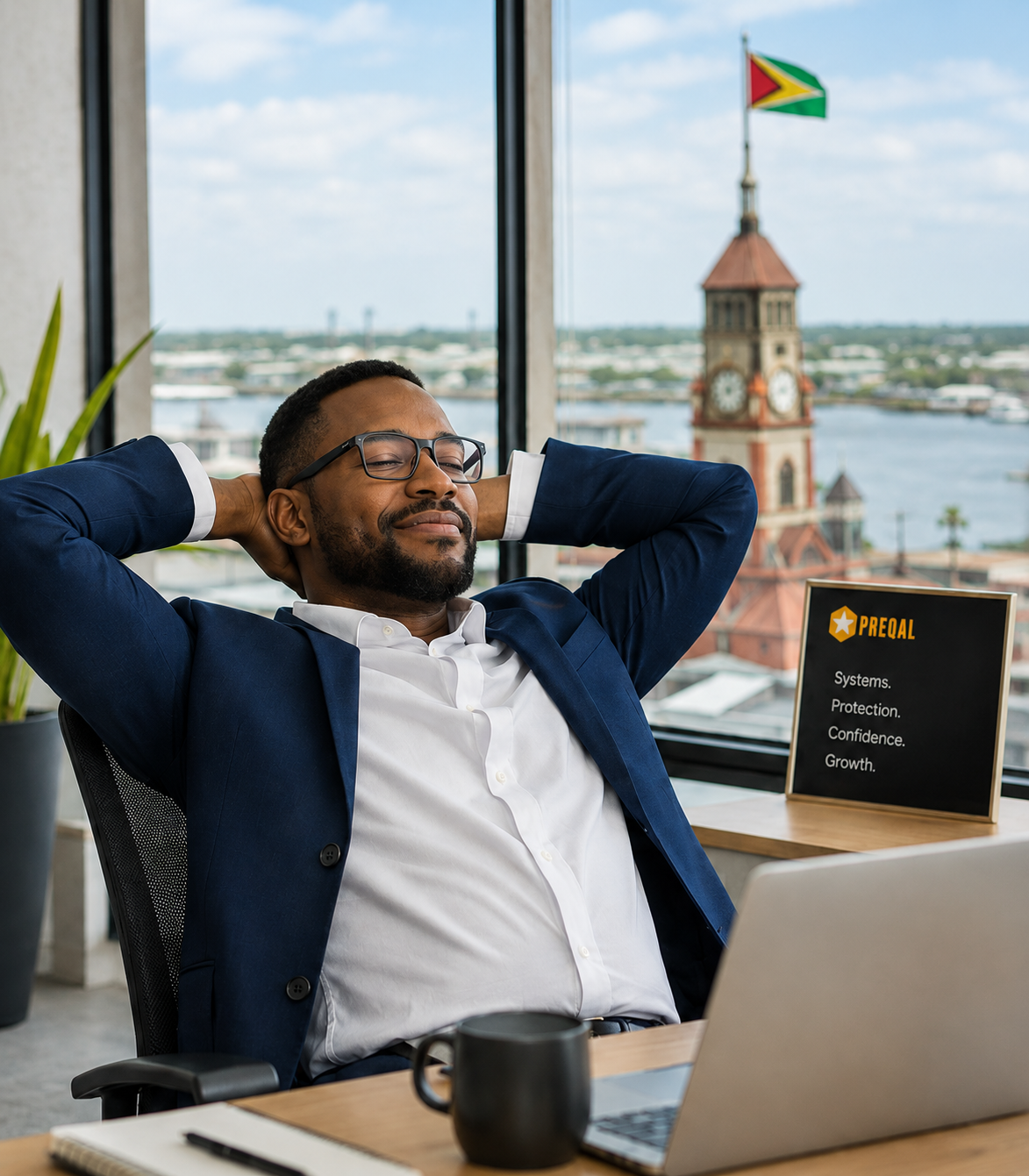 Business leader relaxed and confident at their desk